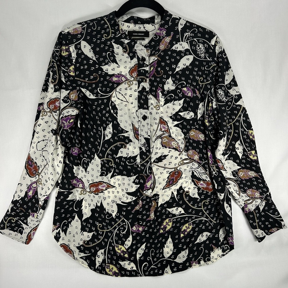 Isabel Marant Pre-Fall 2019 Woman's Rusak Shirt 34 Black, White, Floral